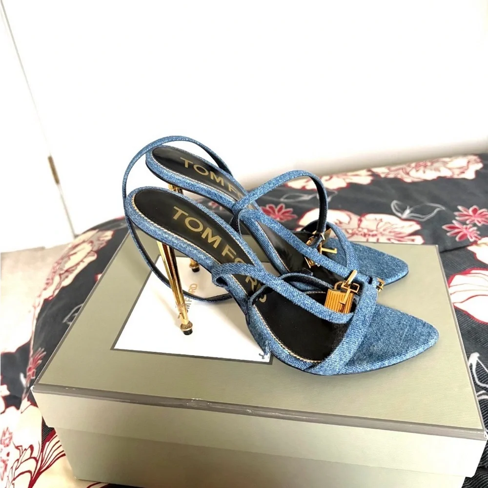 Tom Ford Denim Strappy Heels - Picture 1 of 2